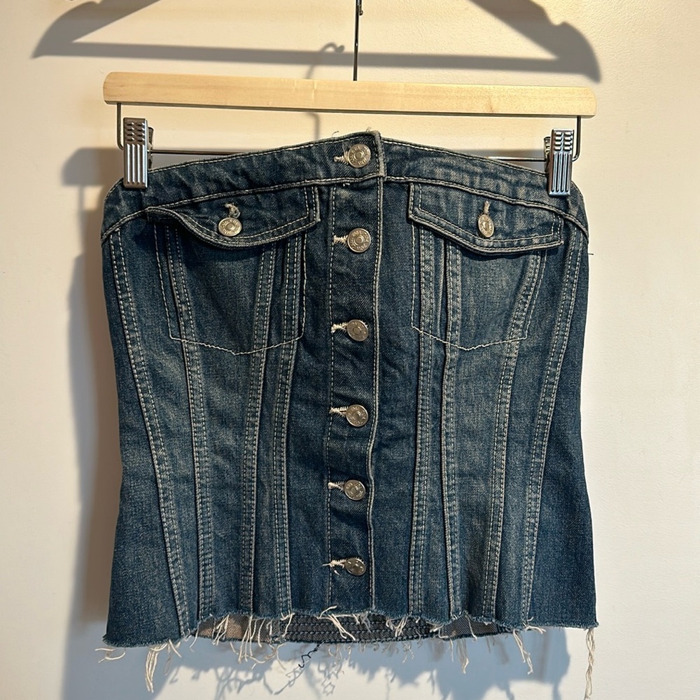 Zara Dark Blue Denim Strapless Crop Top